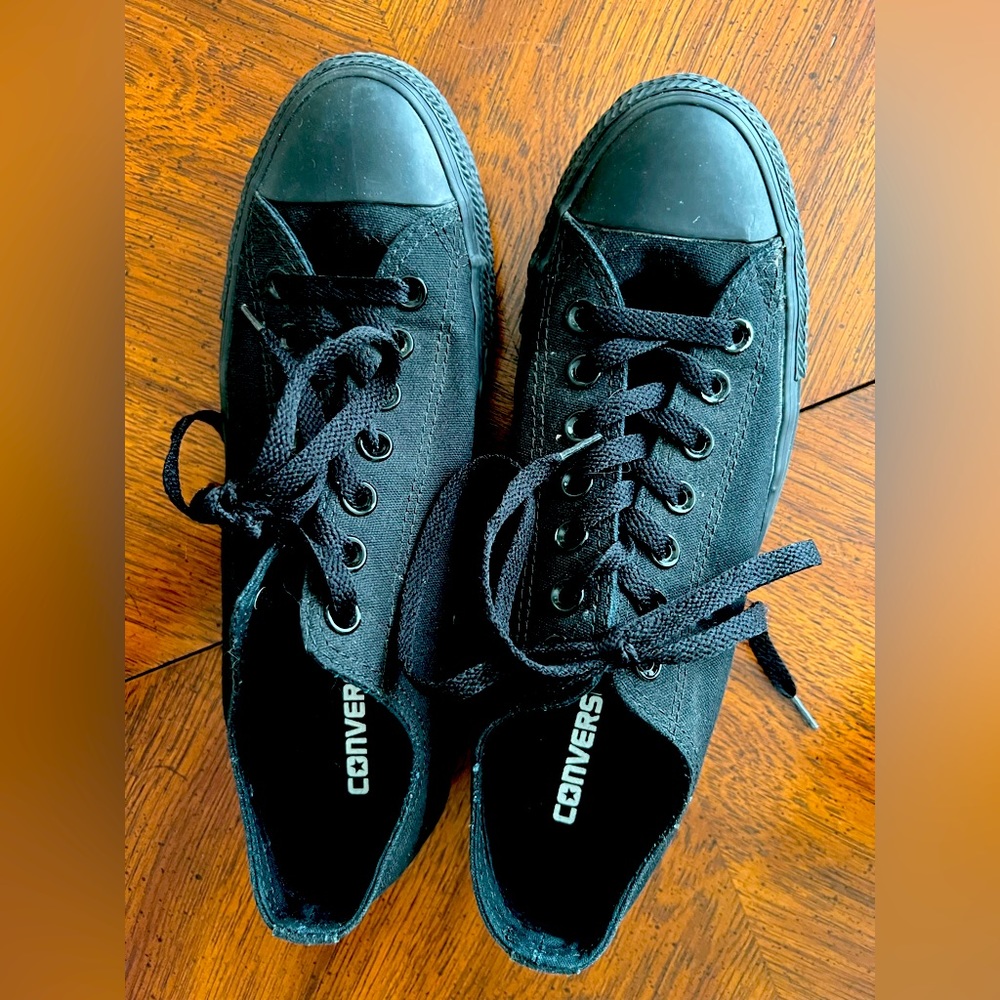 Converse Chuck Taylor solid black shoes.
